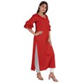 thumbnail image 2 of Moomaya Solid Rayon Kurta For Women bell Sleeve Drawstring Neck Long Ethnic Kurti, 2 of 6