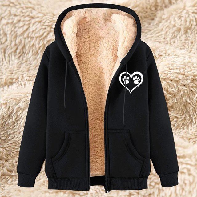 LOVZFMLL Jackets for Women's Fashionable Printed Fleece Hooded Sweatshirt Jacket