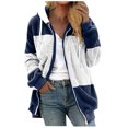 thumbnail image 2 of EGNMCR Womens Winter Fuzzy Fleece Jacket Hooded Drawstring Color Block Patchwork Cardigan Zipper Pullover Coats Outerwear with Pockets, 2 of 5