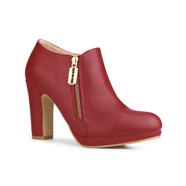 Unique Bargains Bottines à Plateforme à Bout Rond à Talons Épais pour Femme Rouge (Taille 8,5)