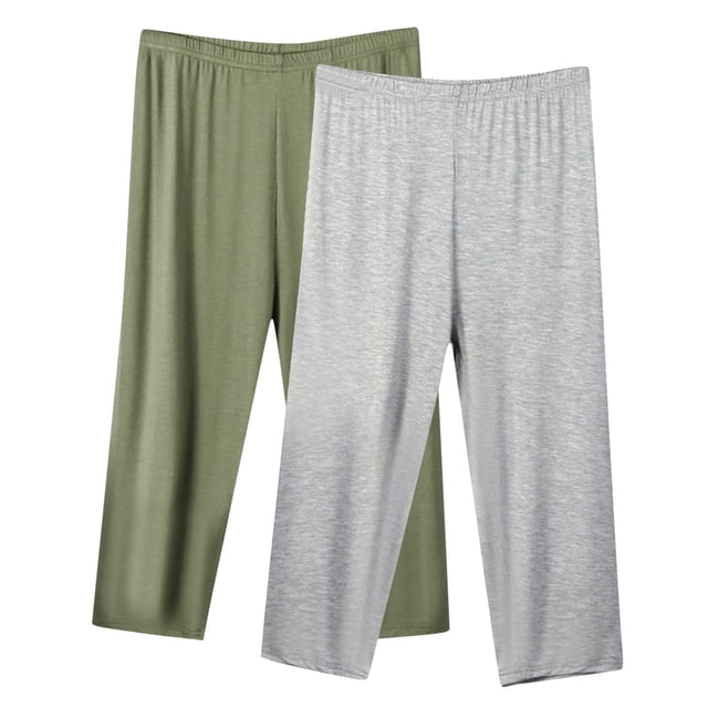 MeetoTime Lot de 2 Pantalons de Pyjama Capri pour Femmes Pantalons de Détente pour le Sommeil Taille Élastique Capris Grande Taille P-5TG