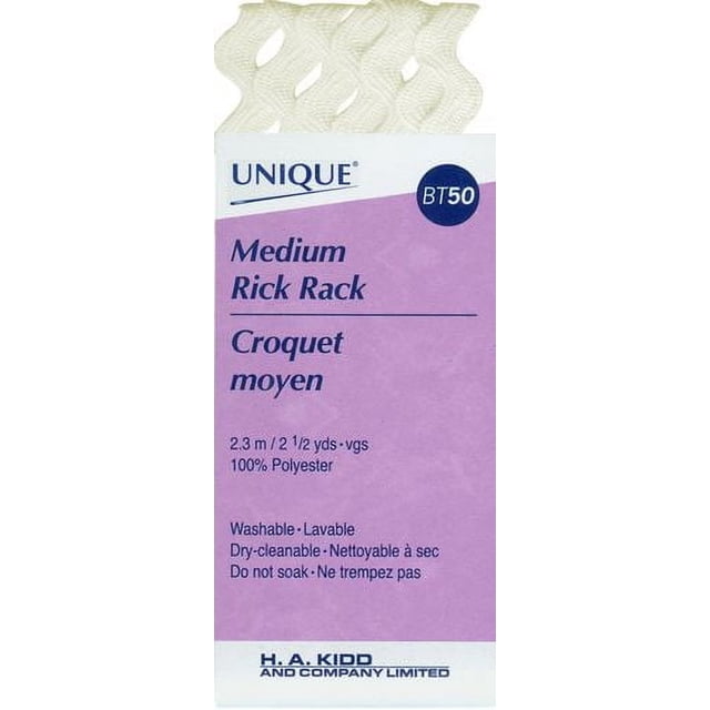 UNIQUE Support de Rick Moyen pour Bordure Décorative en Crème, 6 mm de Large et 2,3 m (2 1/2 yards) de long, Fait de 100 % polyester. Lavable et Nettoyable à Sec avec instructions d'Entretien pour Ne Pas Tremper. Convient à la Couture, aux Garnitures et aux Ornements dans les Projets d'Artisanat.