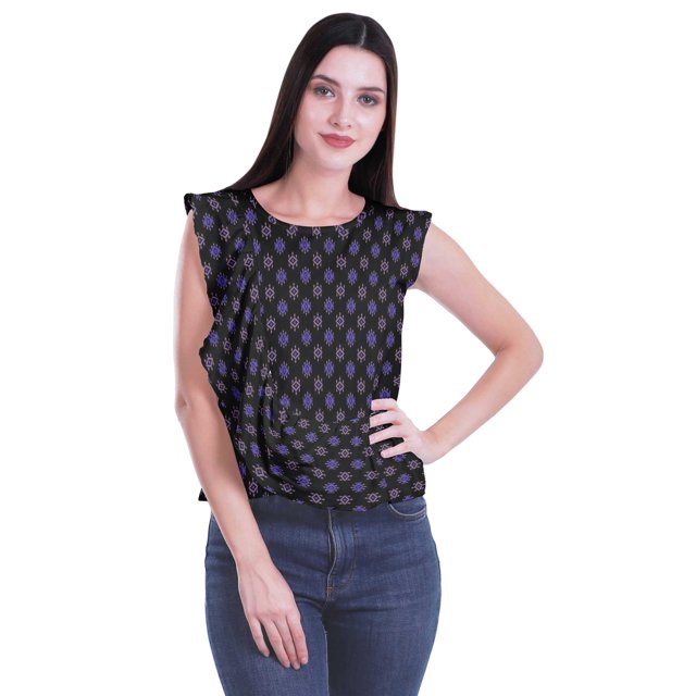 Moomaya Hauts Sans Manches en Jersey de Coton à Volants Femmes Blouse d'Été Imprimée Femmes