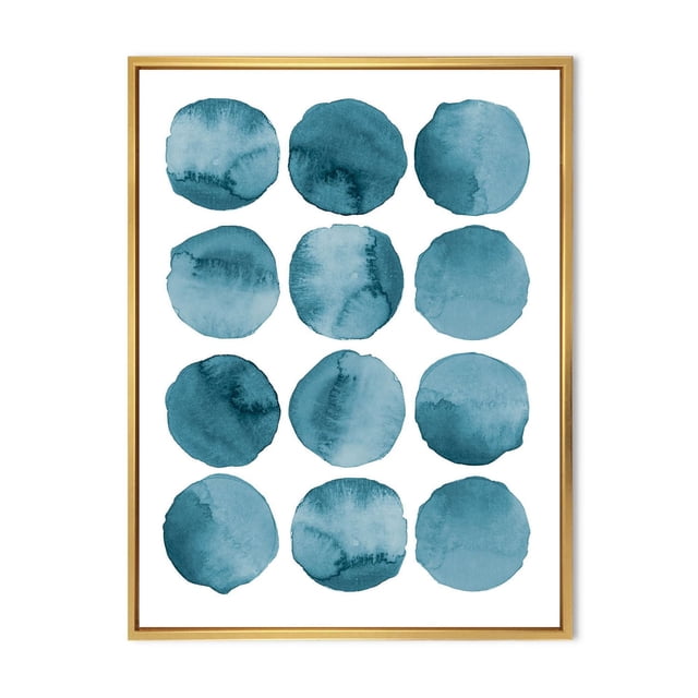 Designart Cercles Aigue-Marine Bleus Éléments Géométriques Cadre Flottant ART Mural avec Douze Cercles Aquarelle Aigue-Marine Bleus Disposés en Grille 3x4 sur Toile de Coton Blanche de Qualité Supérieure, Enveloppés et Tendus sur un sous-Cadre en Bois de 1 Po à l'Intérieur d'Un Cadre Flottant en Bois Clair, Prêt à Accrocher et Idéal pour la Déco Maison Moderne.