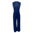 thumbnail image 4 of Pompotops Combinaison Pyjama à Col Licou Unie pour Femmes, Décontractée, Pantalon à Jambe Grand, 4 of 5
