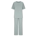 thumbnail image 5 of Pisexur Ensemble 2 Pcs pour Femme en Coton et Lin pour Femmes, Chandail à Manches Courtes avec Cordon, Pantalon Long, Survêtement, Ensemble Jogger, Pantalon Uni, Tenue Décontractée Deux Pièces, 5 of 5
