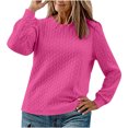 thumbnail image 2 of WRKEKC T-Shirts à Manches Longues pour Femmes, Hauts d'Été pour Femmes, Hauts Décontractés Unis à Texture Torsadée, Col Rond, Manches Longues, 2 of 4