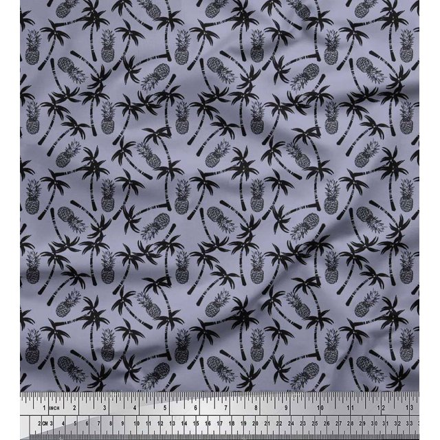 Soimoi Georgette Viscose Fabric Palm Tree & Pine Fruits Print Fabric by The Yard 42 Inch Wide