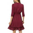 thumbnail image 3 of INSPIRE CHIC Women's Layered Ruffle Hem 3/4 Sleeves Smocked Chiffon A-Line Dress XL Burgundy, 3 of 8