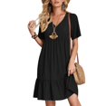 thumbnail image 2 of Soldes du Printemps 2024!Hontri Robes pour Femmes Robe d'Été Robes en Lin pour Femmes Robe T-Shirt Décontractée Manches Courtes Col en V Robe Midi Ligne A Noir,G, 2 of 7