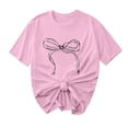 thumbnail image 2 of Été jusqu'à 65 % de Rabais Iumwxz T-Shirts Basiques Plissés Amples et Décontractés pour Femmes Jolis Hauts d'Été pour Femmes Blouse à Imprimé Nœud Col Rond Blouse à Manches Courtes pour Femmes Confortable pour Aller à l'École, 2 of 4