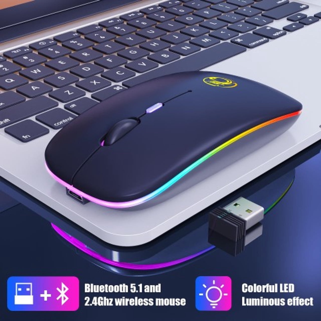 Rechargeable 2.4Ghz & Bluetooth Wireless Mouse 4 Keys 800/1200/1600DPI
