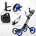 thumbnail image 2 of Gymax Chariot Poussé de Golf Pliant à 4 Roues avec Poignée Réglable Frein à Pied Bleu, 2 of 10
