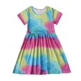 thumbnail image 2 of EGNMCR Robe Sans Manches Col Rond Été Filles Manches Courtes Motif Teinture sur Nœuds Robe Col Rond Robe Fille, 2 of 6
