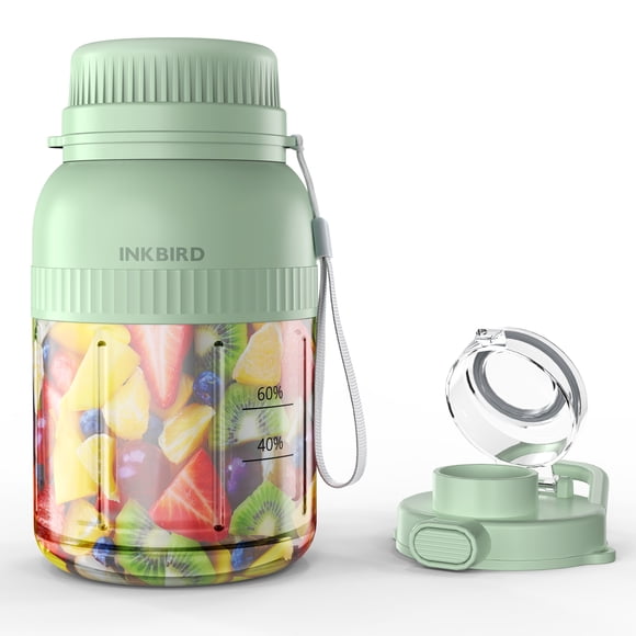 INKBIRD Mélangeur Portable, Mélangeur Personnel pour Smoothies et Laits Frappés, Gobelet de 1300 ml, Rechargeable par USB, Facile à Nettoyer, Extracteur de Jus sur le Pouce pour les Passionnés de Mise en Forme