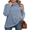 thumbnail image 2 of Ribbed Turtleneck Top for Women - Long Sleeve Basic Shirt with Side Slit, 2 of 5