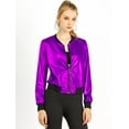 thumbnail image 3 of INSPIRE CHIC Women's Costume Stand Collar Metallic Zip Crop Length Bomber Jacket, 3 of 7