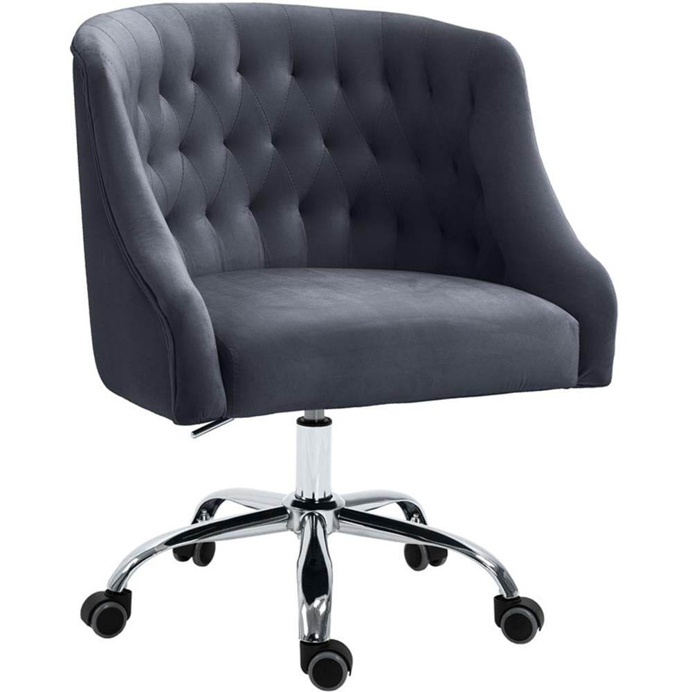 Meridian Furniture Arden Chaise de Bureau Pivotante Réglable en Velours Gris et Chrome