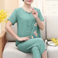 thumbnail image 3 of Weiqiqre Ensemble de Pyjama pour Femmes 2 Pcs Tenues en Lin Manches Courtes Imprimé Floral Ensembles de Détente Col Ras du Cou Complets d'Été, 3 of 3