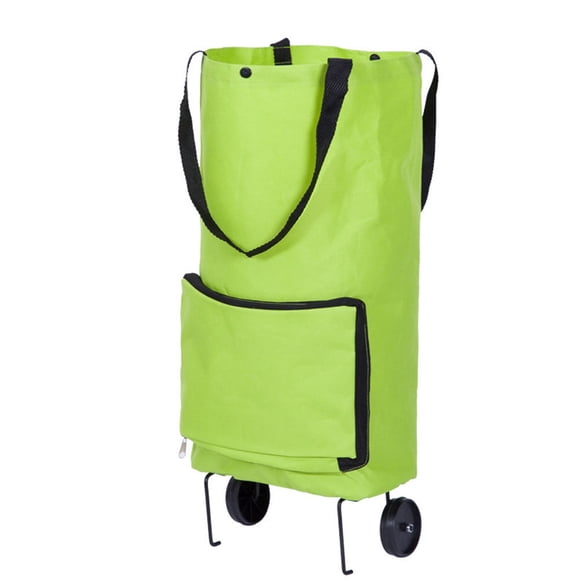 SHISUYAN Folding Shopping Cart Bag Collapsible Trolley Bag Oxford Cloth Shopping Bag with Wheels Reusable Grocery Bag Rolling Utility Bag Cart for Market Shopping Green