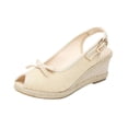 thumbnail image 1 of DPTALR Women's High Heels Linen Straw Sandals Casual Canvas Dress Slippers, 1 of 4