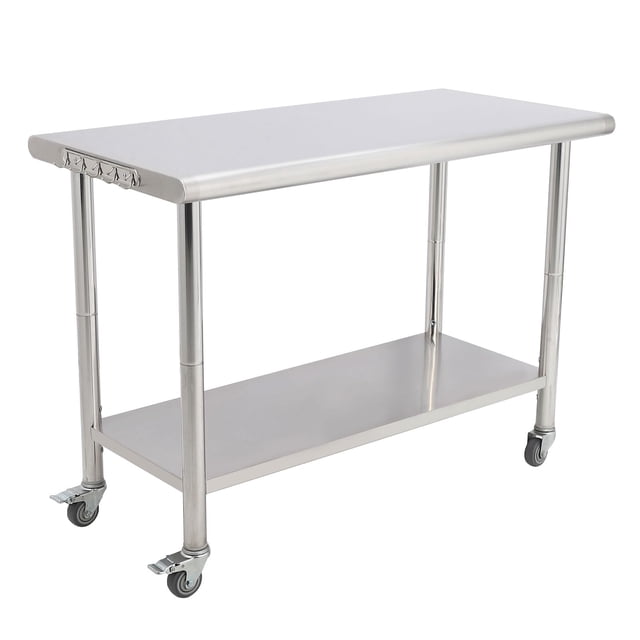 BeesClover Stainless Steel Table for Prep & Work with Backsplash, Kitchen Heavy Duty Table with Adjustable Under Shelf and Foot for Restaurant, Home and Hotel