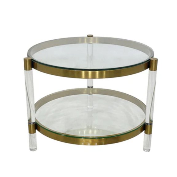 Table d'appoint Funke en argent avec verre trempé, acrylique et acier