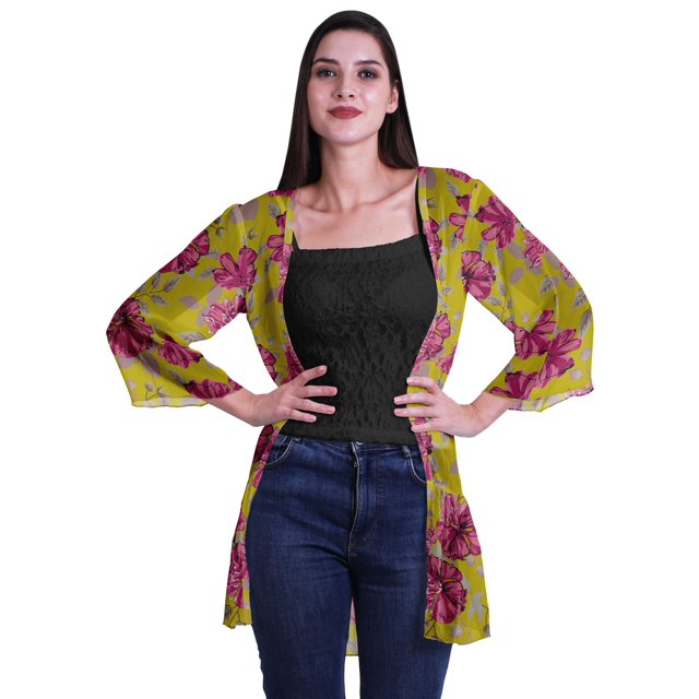 Moomaya Boléro en Georgette Imprimée à Volants, Ourlet Tombant, Couvre-Maillot de Plage pour Femmes