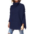 thumbnail image 1 of Women Fashion Casual Solid Color Split fork Knitted Sweater Long Sleeve Turtleneck Tops, 1 of 1