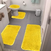 Wuztai Solid Color Bath Mats 4 Set, Soft Comfortable Water Absorption Non-Slip Bathroom Rugs, Machine Washable Plush Toilet Mats for Bathroom Floor Shower