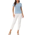 thumbnail image 2 of INSPIRE CHIC Women's Dots Printed Blouse V Neck Short Sleeve Wear-to-Work Top S Light Blue, 2 of 6
