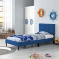 thumbnail image 4 of Gymax Lit Plateforme Simple Rembourré Base de Matelas Tête de Lit Capitonnée Bleu, 4 of 10