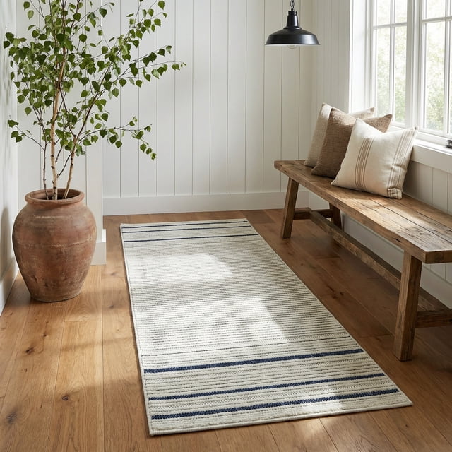 Rug Branch Maise Abstract Indoor Outdoor Area Rug, Cream Blue, Modern - Entryway, Hallway, Bathroom, and Kitchen