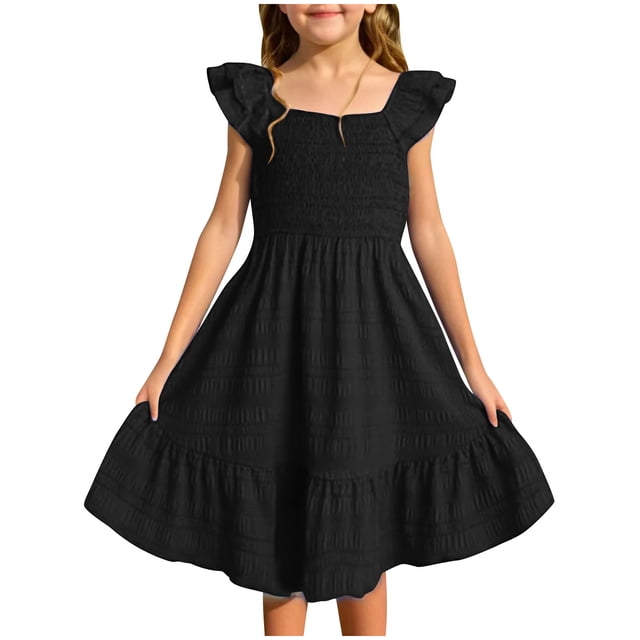 RXIRUCGD 2025 Vêtements d'Été pour Enfants Filles Robes d'Été Mignonnes à Double Couche Manches à Volants Robe Fluide