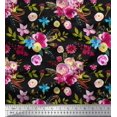 thumbnail image 1 of Soimoi Black Poly Georgette Fabric Feather,Leaves & Ranunculus Floral Print Fabric by Yard 52 Inch Wide, 1 of 3
