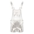 thumbnail image 3 of Men's Wide Shoulder Straps Shiny Metallic Bib Suspender Shorts Hotpants Silver XL, 3 of 7