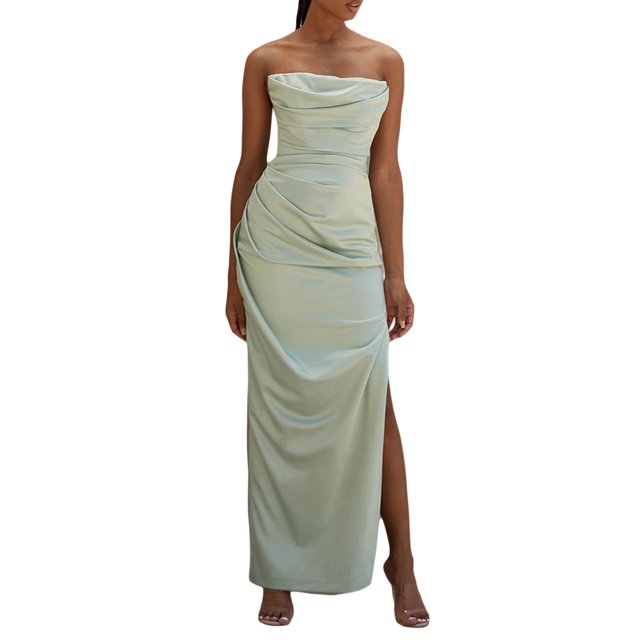 Kmbangi Robe Enveloppante pour Femmes, Sans Manches Épaules Dénudées Couleur Unie Plissée Printemps Automne Été Robe de Club Décontractée