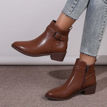 LSLJS Bottes de Mode pour Femmes à Bout Pointu, Talon Épais, Talon Moyen, Plissées, en Cuir Métallique avec Boucle, Bottines; Bottines et Bottillons pour Femmes; Bottes pour Femmes