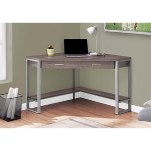 Monarch Specialties Computer Desk, Home Office, Corner, Storage Drawers, 42"l, Work, Laptop, Metal, Laminate, Brown, Grey, Contemporary, Modern