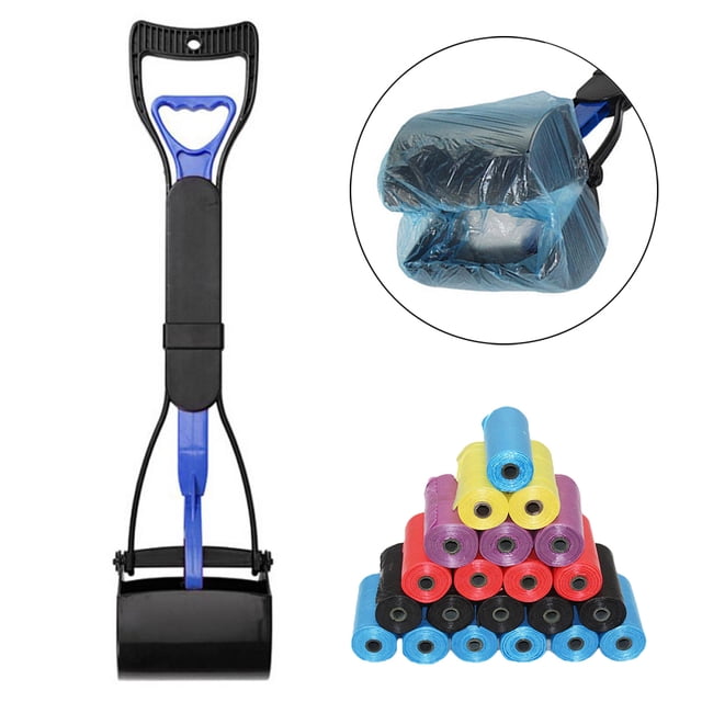Pelle Ramasse-Crottes à Long Manche pour Animaux, Ramasse-Crottes pour Chien, Pelle à Déchets pour Chien avec 3 Rouleaux, Sac à Déchets pour Chien