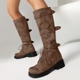 thumbnail image 2 of Mepaouo Women's Knee High Combat Boots Lace up Wide Calf Buckle Riding Boot Chunky Low Heel Booties, 2 of 8