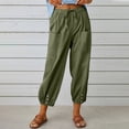 thumbnail image 2 of QATAINLAV Ventes du Jour Liquidation, Pantalon Capri Taille Haute à Cordon pour Femme Coton Lin Décontracté Été Plage Pantalon Bouton Bas Resserré Pantalon Court avec Poches Vert Armée TTG, 2 of 9