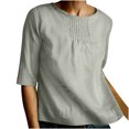 thumbnail image 2 of EQWLJWE Chemise en Coton et Lin pour Femmes, Couleur Unie, Col Rond, Manches Mi-Longues, 2 of 6