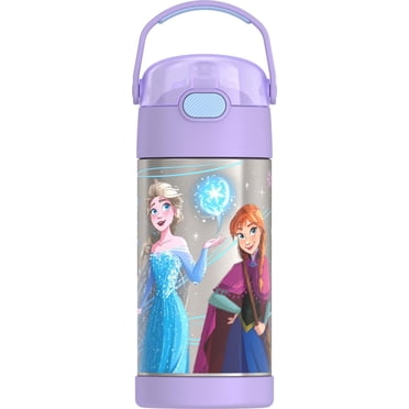 Thermos Kids Bouteille d'eau isolée sous vide avec paille rabattable, 355 ml, La Reine des Neiges