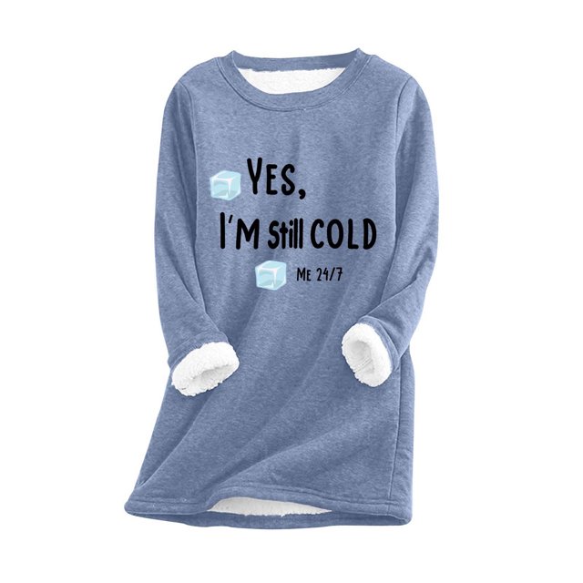 Womens Round Neck Thickened Plush Warm Long Sleeve Tops