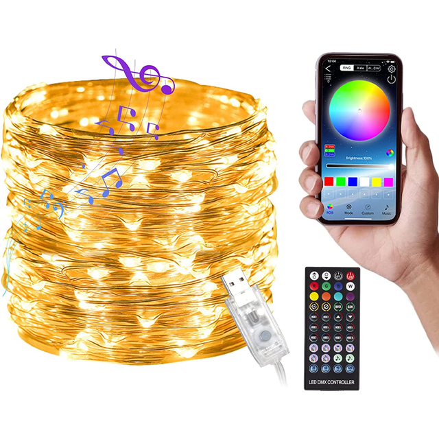 Guirlandes Lumineuses à Brancher, Guirlandes Lumineuses DEL avec Lumières Scintillantes RVB à Changement de Couleur avec Télécommande Bluetooth, Guirlandes Lumineuses à Contrôle par Application