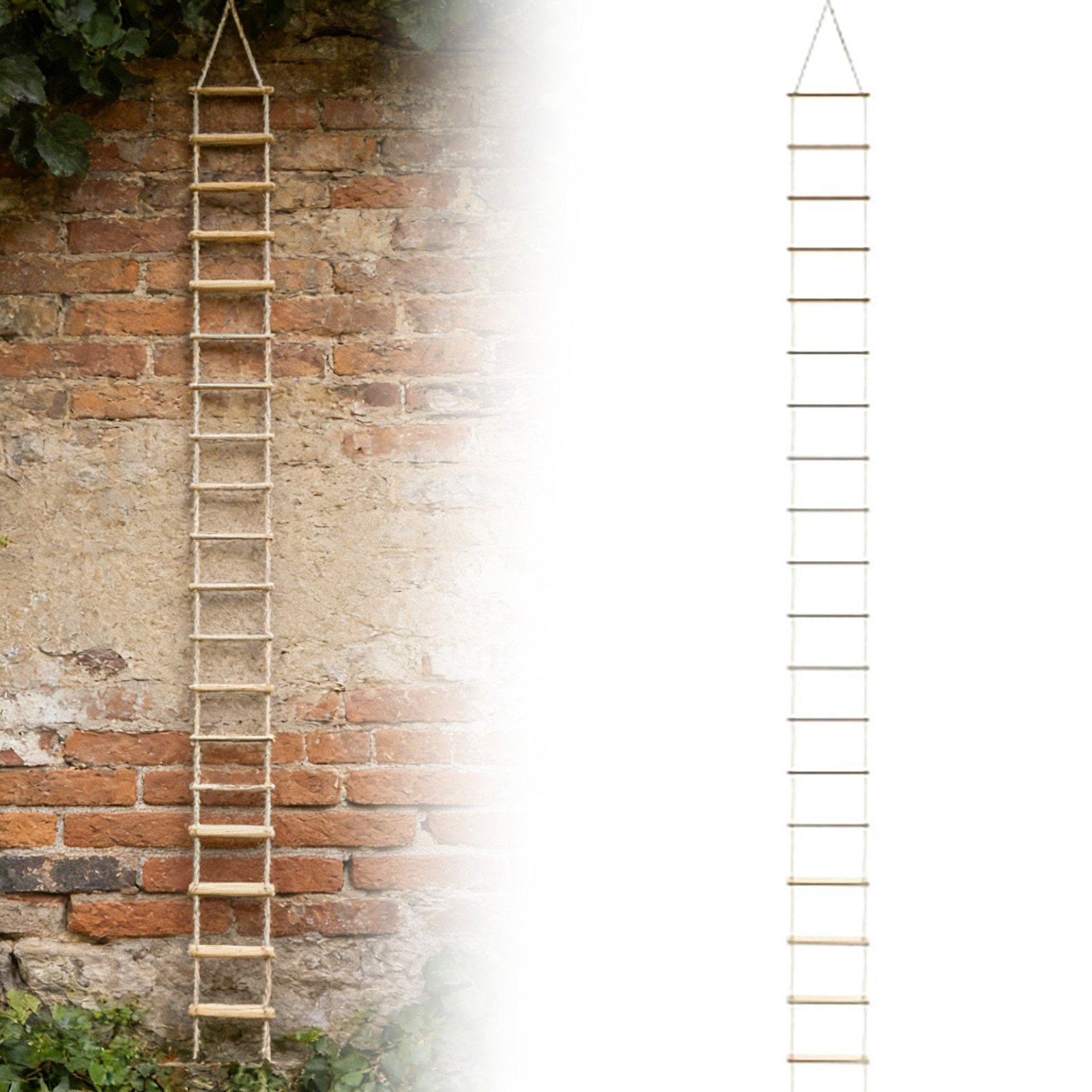 Wooden Ladder Hanging Ornament for Wall | Farmhouse Rope Tiered Tray DIY Boho Home Garden, 100 cm, Beige
