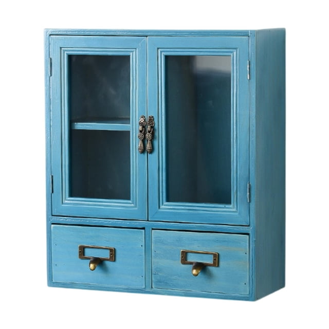 jifeng Contenant de Bureau Vitrine Mini Boîte de Rangement pour Bijoux pour Maison Commode Chambre Bleu