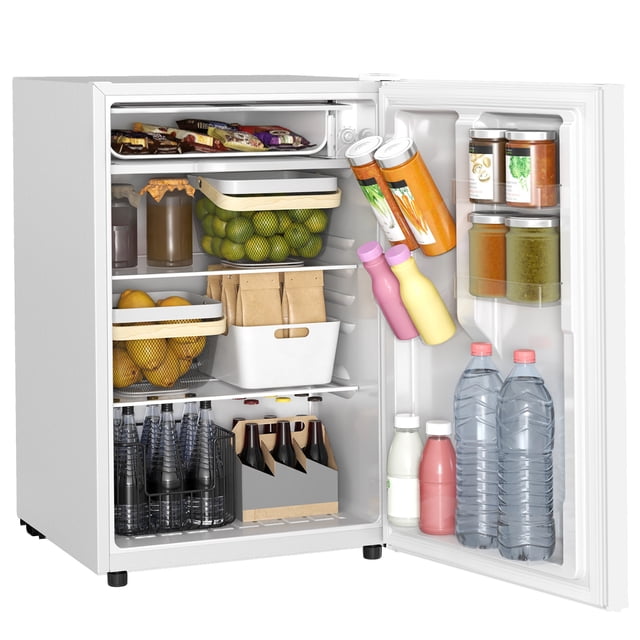 HOMCOM Mini-Frigo de 4,5 Pi3 avec Congélateur, Roues, Réfrigérateur, Blanc