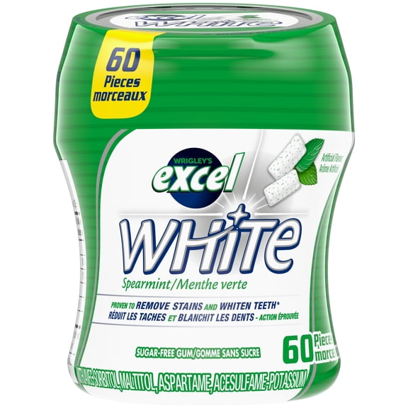EXCEL Wht, M. ver., gomme sans sucre, blanch. dents, 60 morc., 1 bout